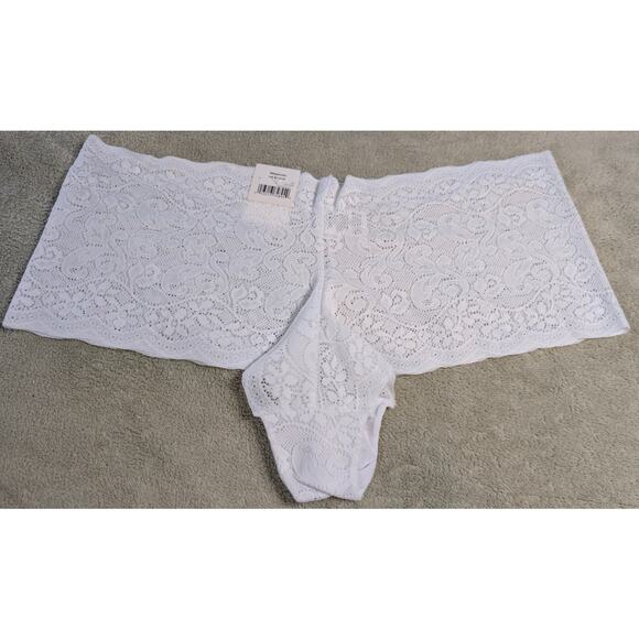 Secret Treasures Plus Size 2X XX Lace Boyshorts White Cheeky Panties Stretch New - Picture 2 of 3